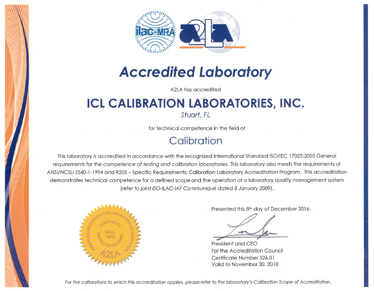 A2LA Scope | ICL Calibration