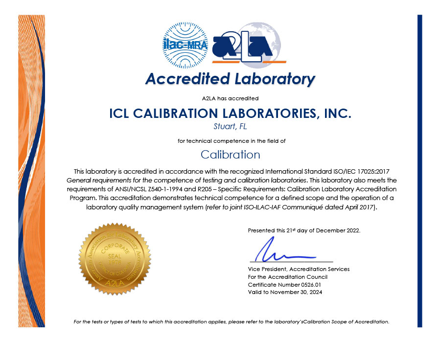 ICL Calibration Certification